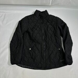 Eddie Bauer Quilted Jacket Womens Medium Black Full Zip Diamond Puffer